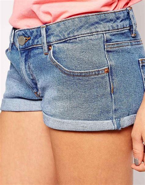 Asos Low Rise Denim Shorts In Marie Mid Wash With Turn Up At Denim Shorts Denim Shorts