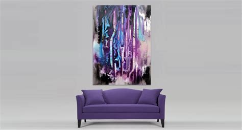 Big Black Abstract Painting Purple Neon Blue Polymorph Art