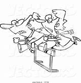 Cartoon Racing Man Business Hurdle Jumping Woman Over Vector Outlined Coloring Race Leishman Ron Royalty sketch template