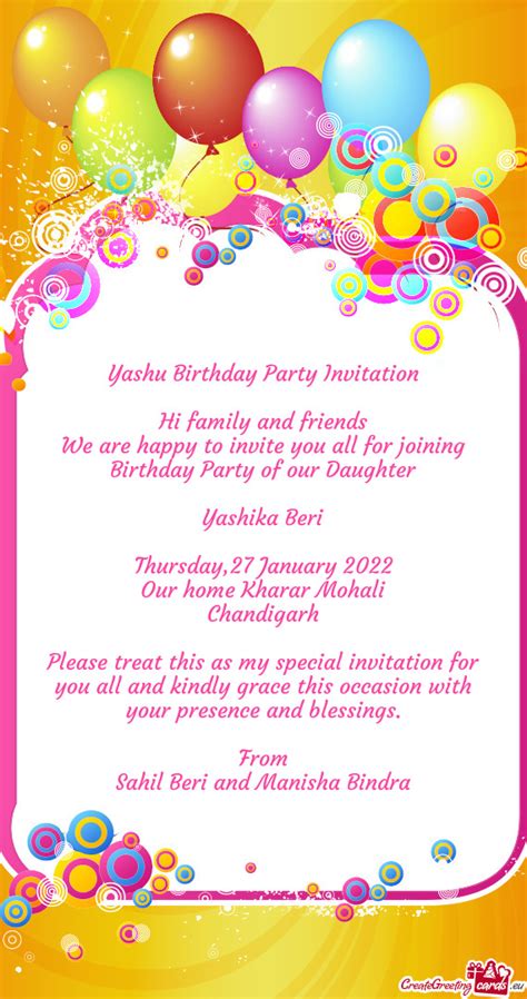 Yashu Birthday Party Invitation - Free cards