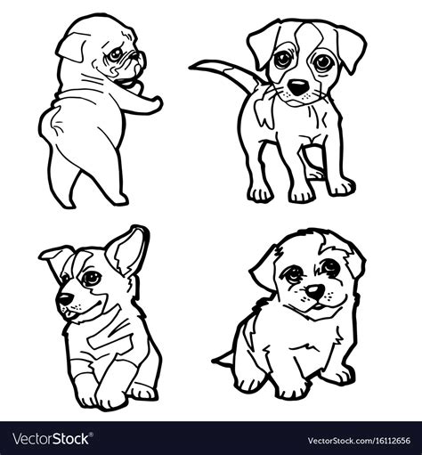 Set of cartoon cute dog coloring page Royalty Free Vector