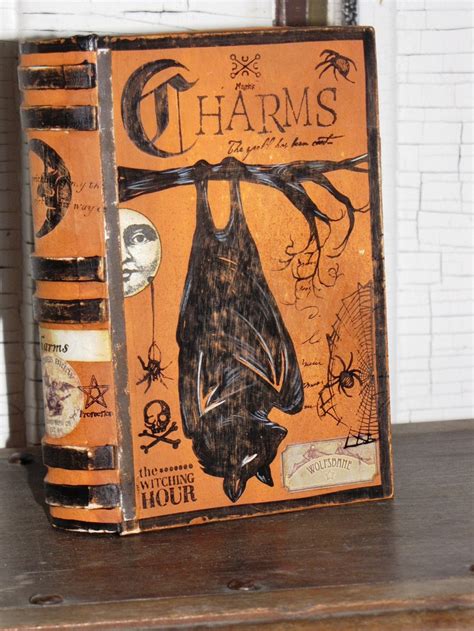 Small Vintage Paper Mache Halloween Witchs Book Of Charms Box Hand