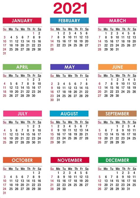12 Month Printable 2021 Calendar Printable World Holiday