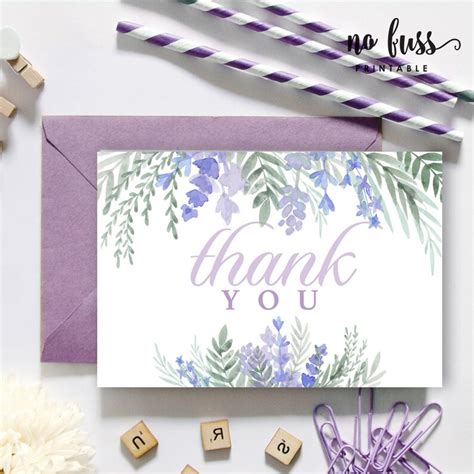Lavender Thank You Card Watercolor Flower Thank You Note Etsy