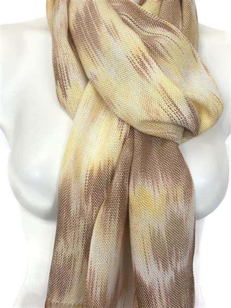 Handwoven Hand Dyed Tencel Scarf In Light Shades Of Yellow And Brown