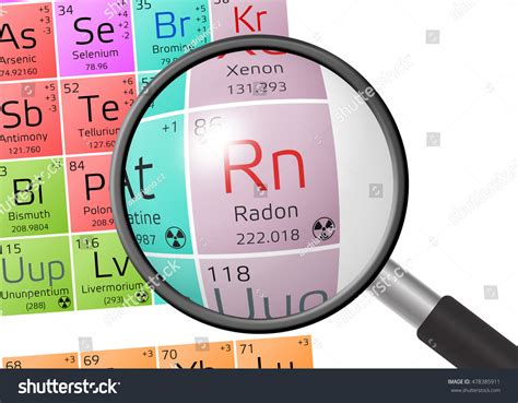 Radon Periodic Table Elements Magnifying Glass Stock Illustration