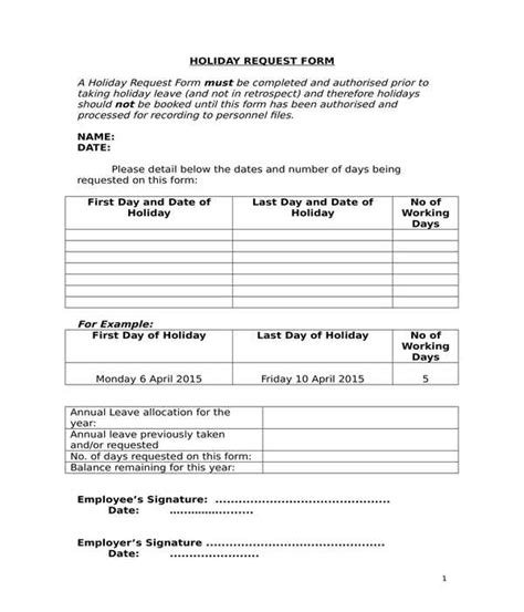 Free 11 Holiday Request Forms In Pdf Ms Word Excel