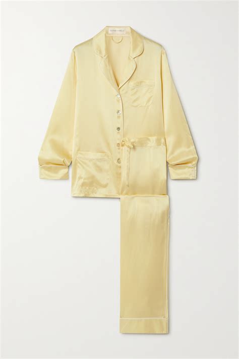 Olivia Von Halle Coco Primrose Silk Satin Pajama Set Yellow 5