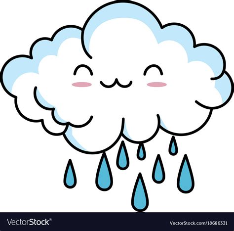 Cute Cloud Rainy Kawaii Character Royalty Free Vector Image