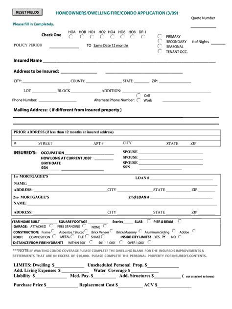 Home Insurance Application Form Pdf Fill Online Printable Fillable