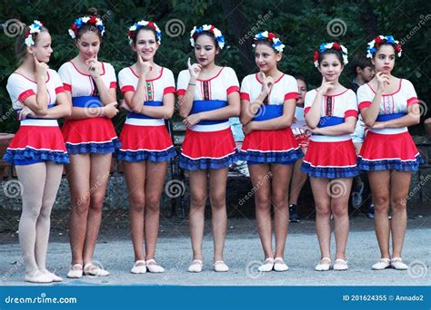 teenage girls dancing russian folk dance in the street editorial image image of traditional