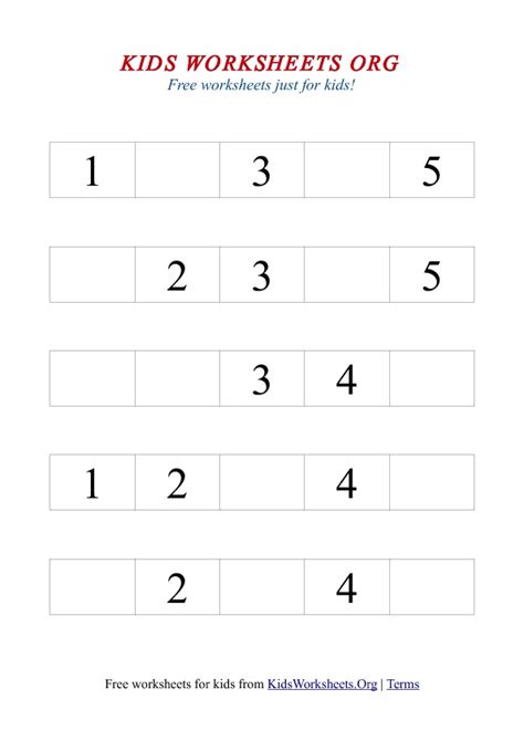1 To 5 Missing Numbers Worksheet
