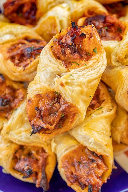 Roll out puff pastry sheets to about 15″ x 22″. Pulled Pork Pastry Puffs - Football Friday | Plain Chicken®