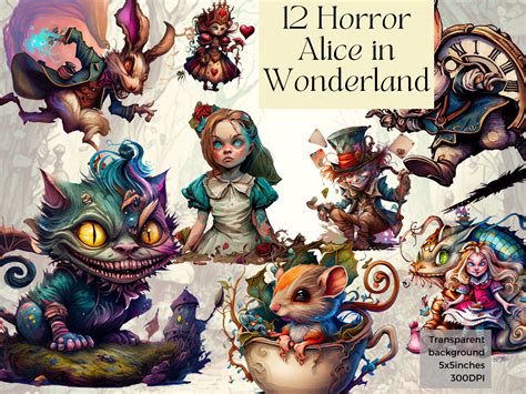 Printable Horror Alice In Wonderland Clipart Png Watercolor Etsy Uk