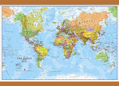 Small World Wall Map Political Wooden Hanging Bars