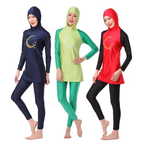 Women S Islamic Moon Printing Swimsuit Muslim Modest Swimwear In Muslim