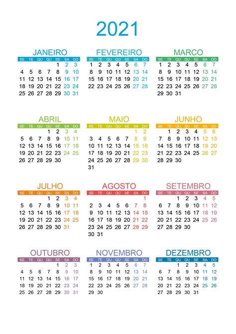 Calendário 2021 Calendarios365su