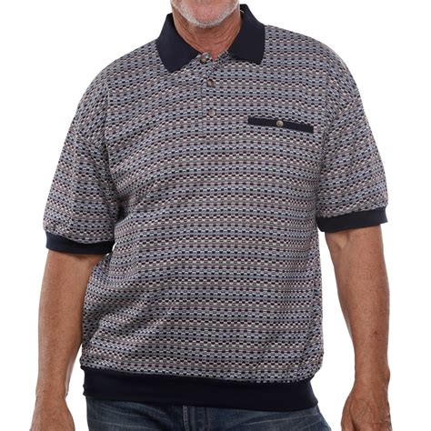 Mens Classics By Palmland Short Sleeve Polo Knit Allover Design Banded