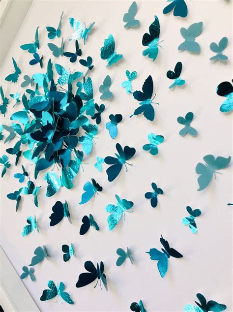Butterflies Splash Teal Butterfly Wall Art Decor Etsy