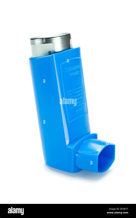 Blue reliever inhaler salbutamol inhaler asthma on a white background ...