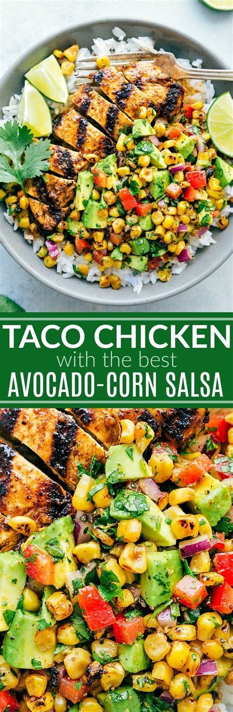 Recipe via chelseasmessyapron #easy #recipe #oreo #birthday #layered #homemade #nobakedessert. Grilled Chicken Taco Bowls with an Avocado-Corn Salsa ...