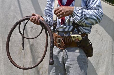 Cowboy Holding A Bull Whip Stock Image Image Of West 55153627