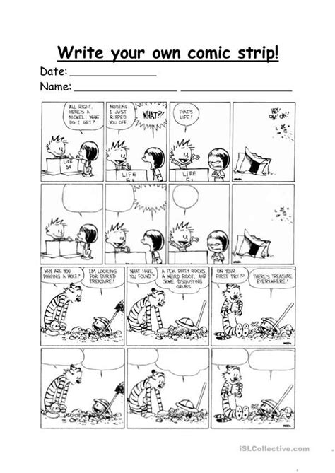 Calvin And Hobbes Make Your Own Comic Strip Worksheet English Esl