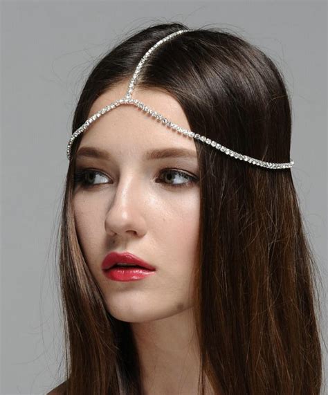 Rhinestone Head Chain Silver Plated Bridal Head Chain Hair Jewelry Boho