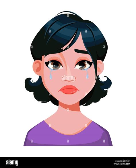 face expression of woman with stylish haircut crying female emotion cute cartoon character