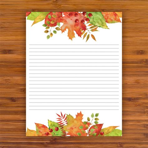 Printable Stationery Autumn Watercolor Leaves A4 85x11 Etsy