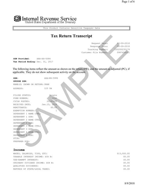 Sample Tax Return Transcript ≡ Fill Out Printable Pdf Forms Online