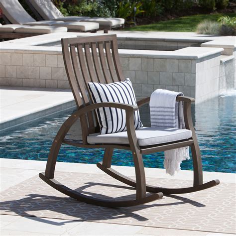 Clinton Outdoor Acacia Wood Rocking Chair with Cushion, Grey - Walmart.com