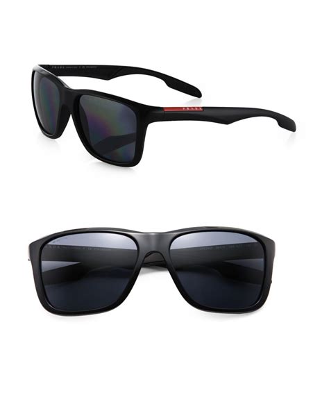 prada square aviator sunglasses in black for men lyst