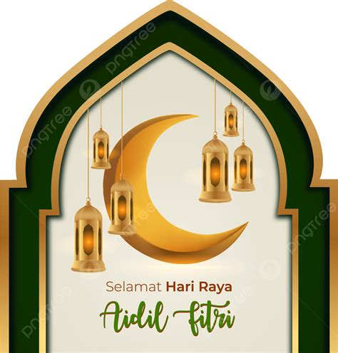 Aidil Fitri Ornamento Islámico Bulan Dan Lentera Vector Png Selamat