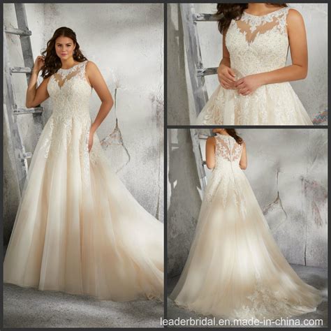 Champagne Bridal Gowns Plus Size Lace Tulle Custom Wedding Dress P3248 China Wedding Dresses