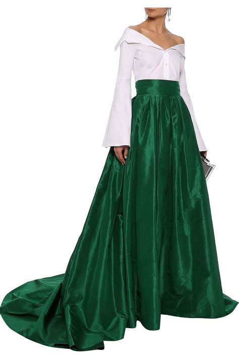 Emerald Flared Pleated Silk Taffeta Maxi Skirt Sale Up To 70 Off