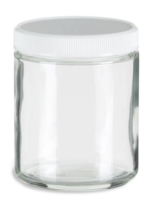 Straight Sided Glass Jar With White Plastic Lid 9 Oz Specialty Bottle