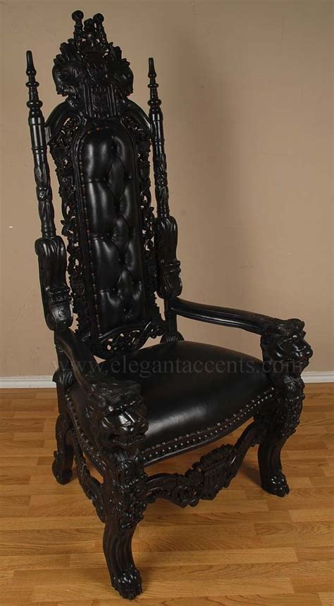 6 Gothic King Lion Throne Chair With Distressed Black Finish And Black