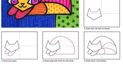 It's all drawing with bright colors and patterns. Draw a Romero Britto Cat | Cat, Artist and Art lessons