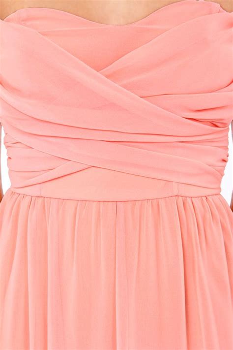 Lulus Exclusive Slow Dance Strapless Bright Peach Maxi Dress Peach