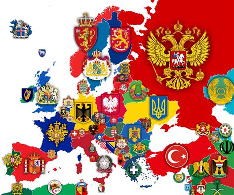 Map Of Europe Surrounding With Every Countries Coat Of Arms Or