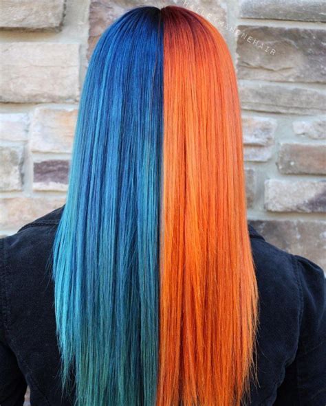 Half Blue Half Copper Hair Color Idea Light Blue Hair Split Dyed