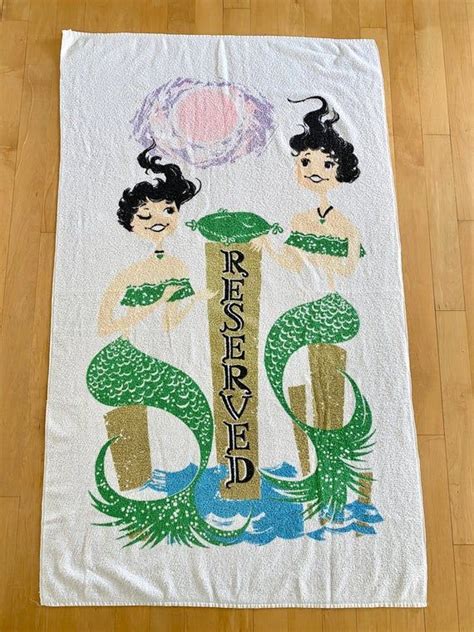 Vintage Beach Towel Mermaids Reserved Spot Terrycloth Bath Etsy