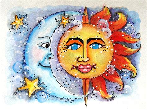 Sun And Moon Painting Celestial Sun And Moon Fine Art Print Pintura