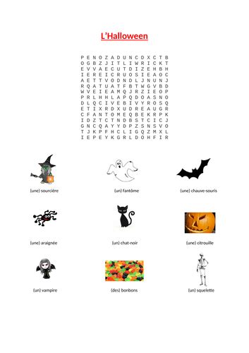 French Halloween Wordsearch Teaching Resources