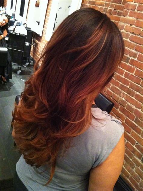 Ombre hair is a coloring effect in which the bottom portion of your hair looks lighter than the top portion. Auburn Ombre + Cut + BlowOut - Yelp