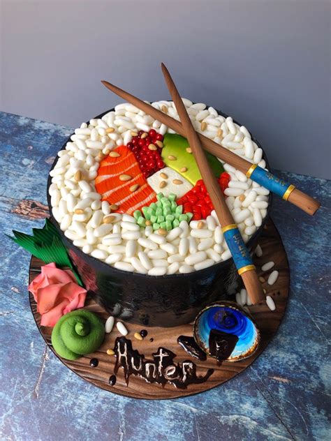 A Fun Cake With All The Sushi Type Ingredients Made From Fondant
