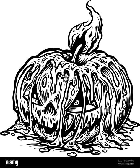 Monochrome Calabaza Scary Pumpkins Candle Light Vector Illustrations