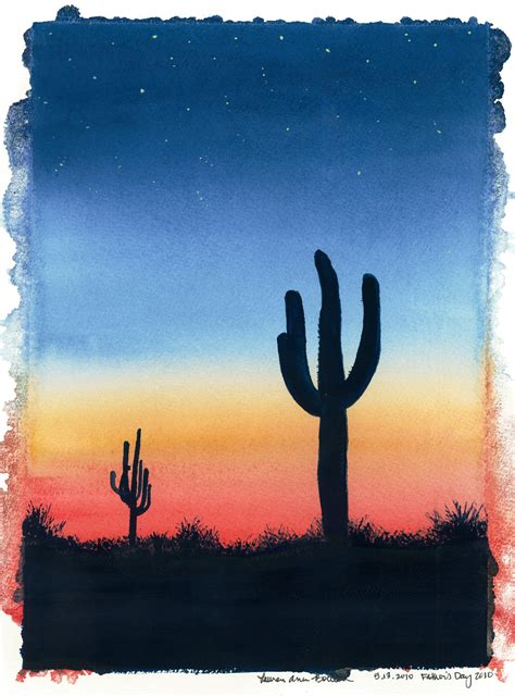 In this video i show you how to draw an easy and simple sunset, using oil pastels. Cactus Sunset' Painted for my Dad, Father's Day 2010 | Cute canvas paintings, Sunset painting ...