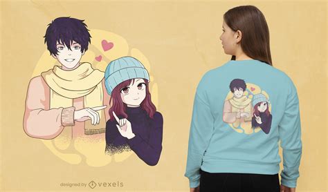 Cute Anime Couple T Shirt Design Vector Download